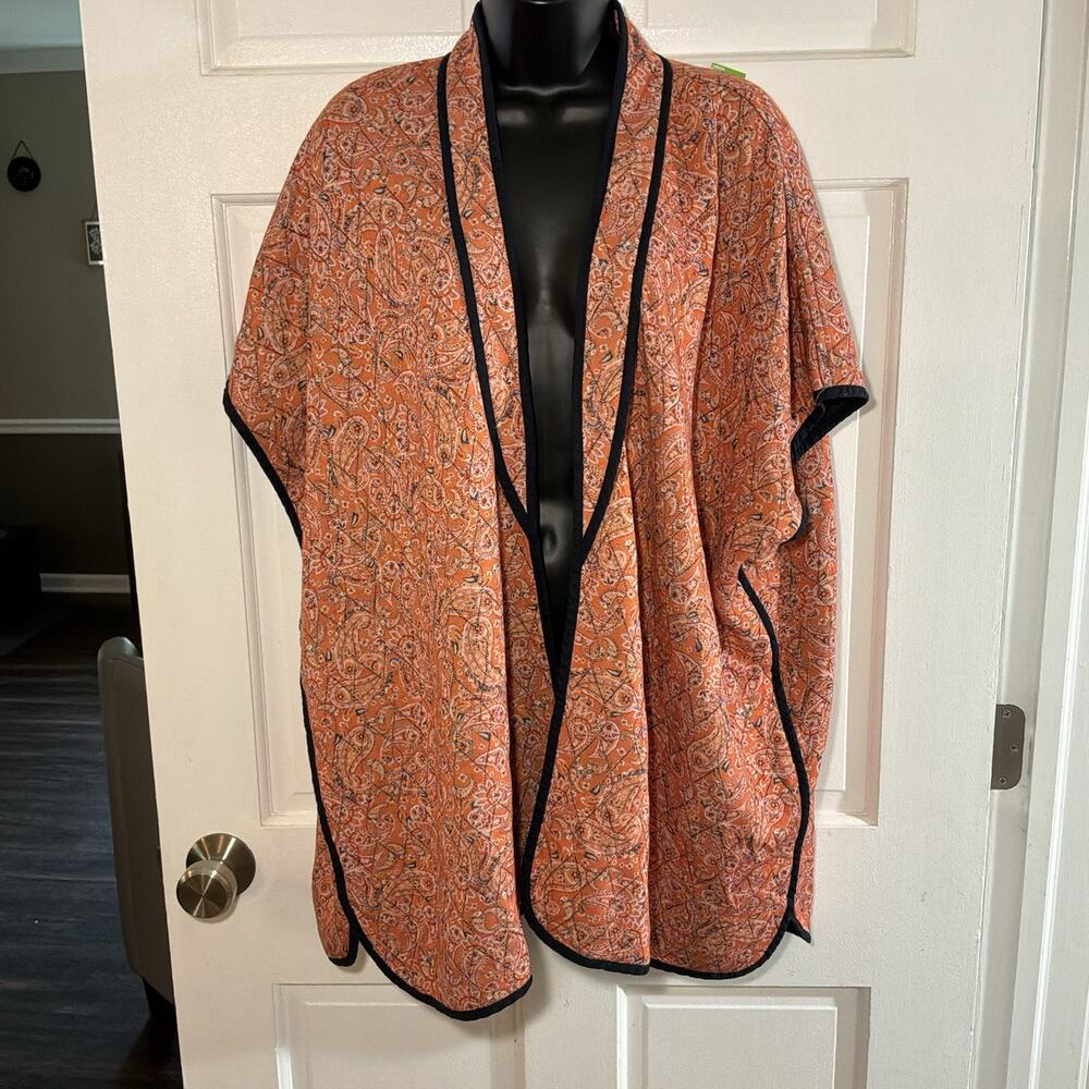 Ladies J.Jill XL-3X Orange Paisley Cardigan Open Front Boho